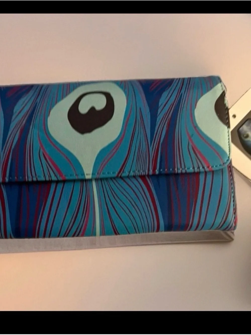 The Met Tiffany-Inspired Blue Peacock Feather Print Foldover Clutch Wallet